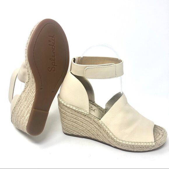 NEW Splendid Cream Leather Espadrille Wedge Sandal - Picture 6 of 7